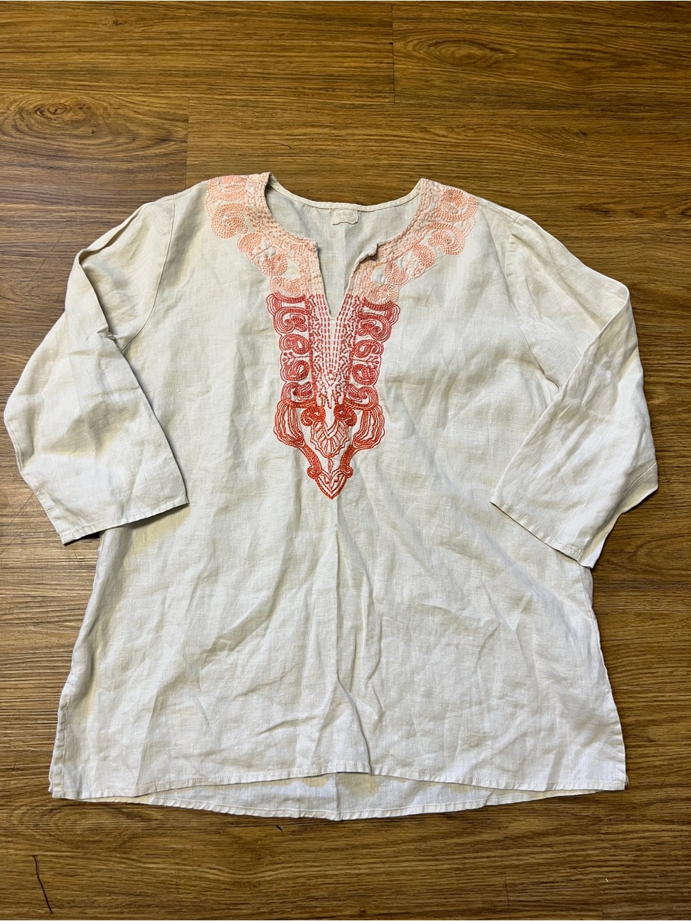 Women’s Linen Embroidered Boho Tunic Blouse Coastal Tribal Lagenlook Festival - Picture 2 of 11